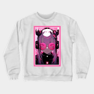 Aesthetic Anime Girl Pink Rosa Black | Quality Aesthetic Anime Design | Chibi Manga Anime Art Crewneck Sweatshirt